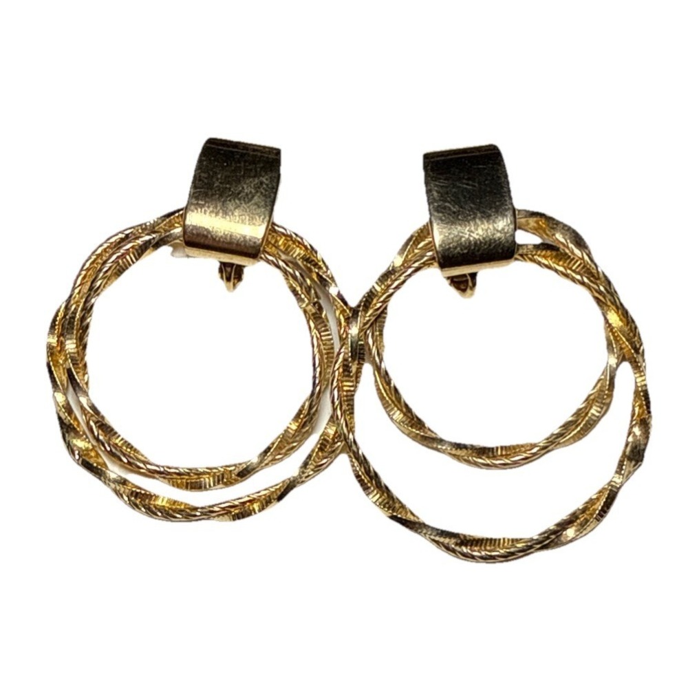 Park Lane Gold Tone Double Layer Circle Hoop Clip On Earrings Vtg J-8P